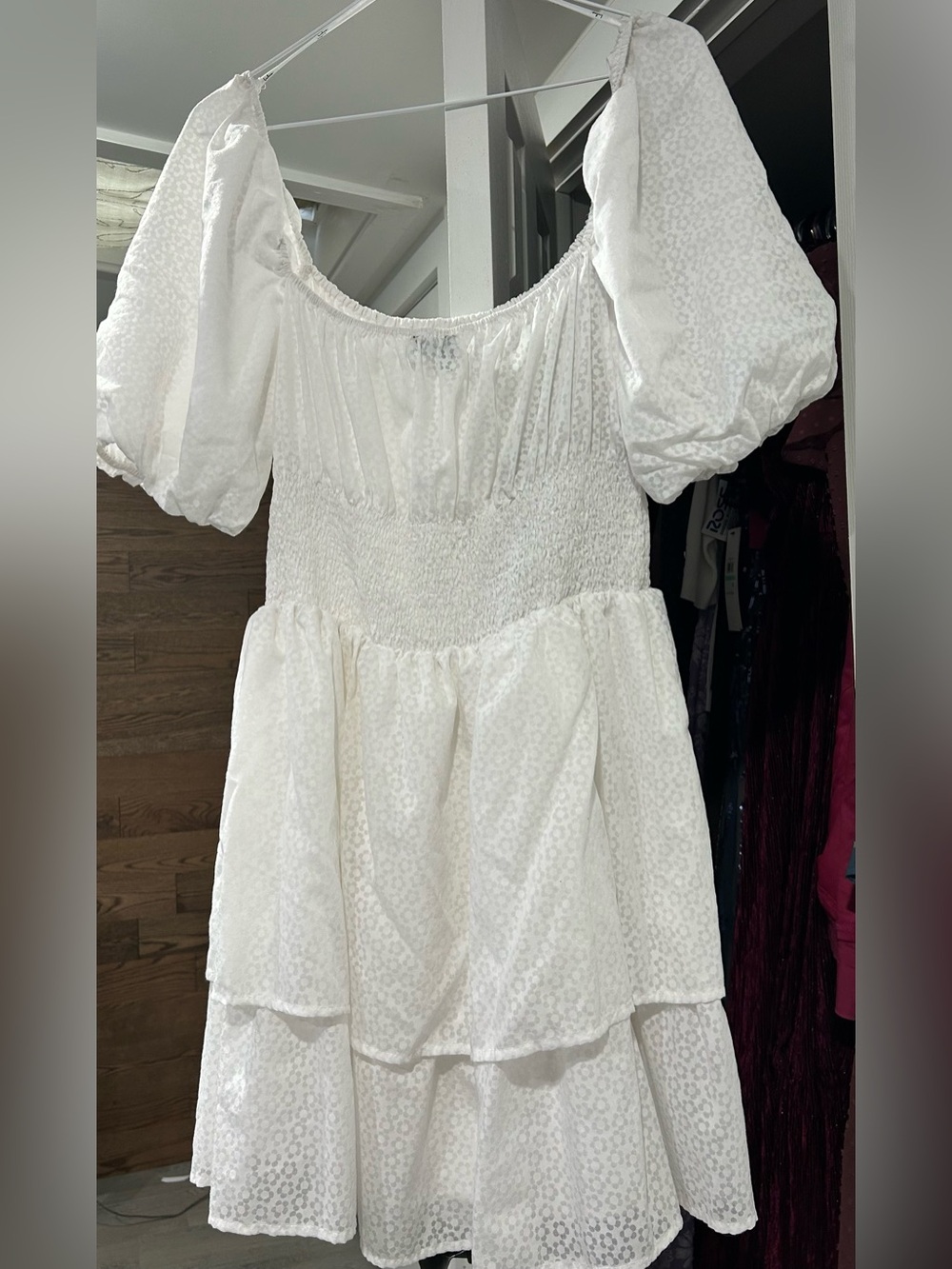 Lulu's White Puff Sleeve Tiered Midi Dress